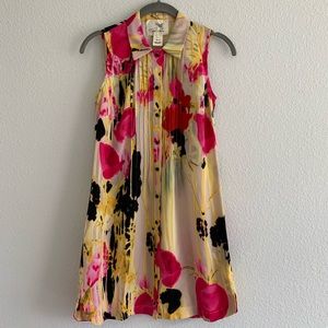 Anthropologie Tabitha Aubrieta 100% Silk Sleeveless Shirt Dress Pleated Size 0